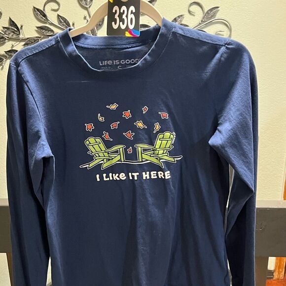 EUC Life is Good “ I Like It Here” Navy Long Sleeve Shirt Small #336 - Picture 6 of 6